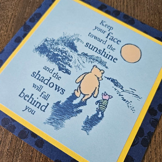 Winnie the Pooh Encouragement Card, Handmade Classic Sunshine and Shadows Greeting, Blank Inside