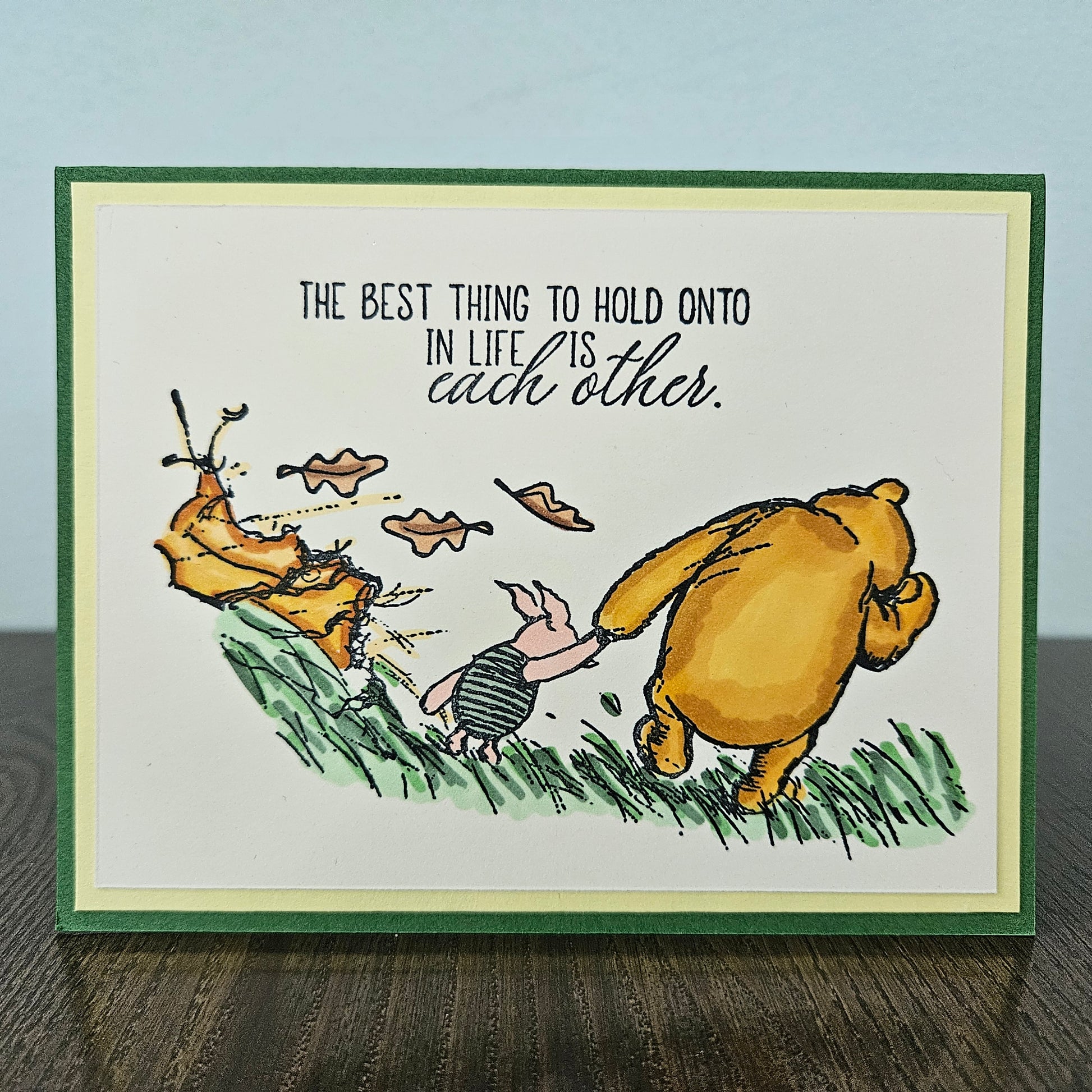 Handmade Thinking of You Card, Winnie the Pooh & Piglet , Hand-Colored Encouragement or Friendship Card with Supportive Message Tiddly Pom Cards