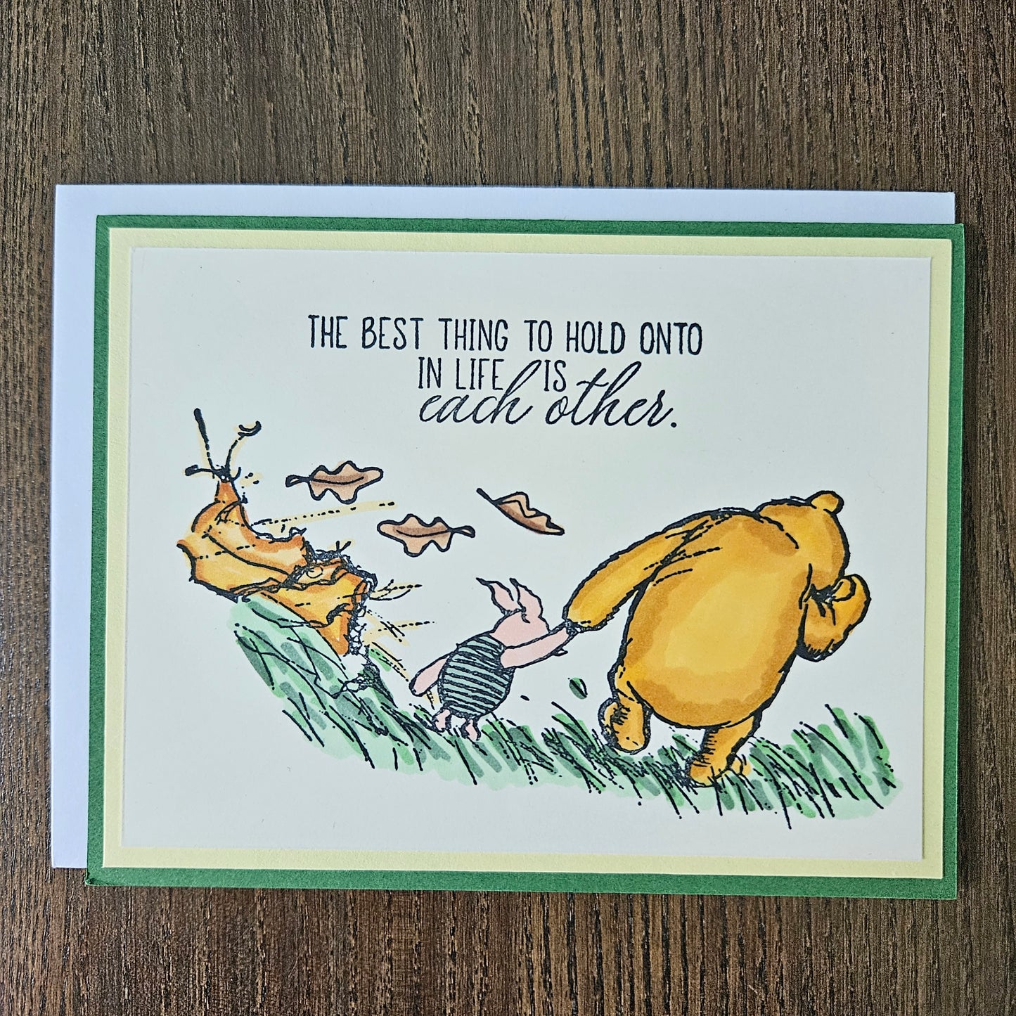 Handmade Thinking of You Card, Winnie the Pooh & Piglet , Hand-Colored Encouragement or Friendship Card with Supportive Message Tiddly Pom Cards