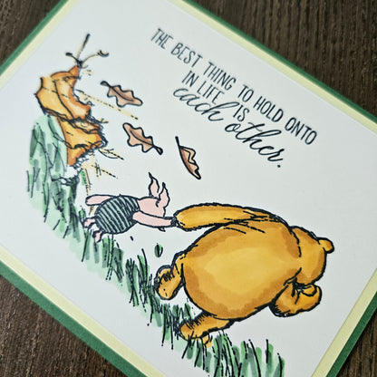 Handmade Thinking of You Card, Winnie the Pooh & Piglet , Hand-Colored Encouragement or Friendship Card with Supportive Message Tiddly Pom Cards