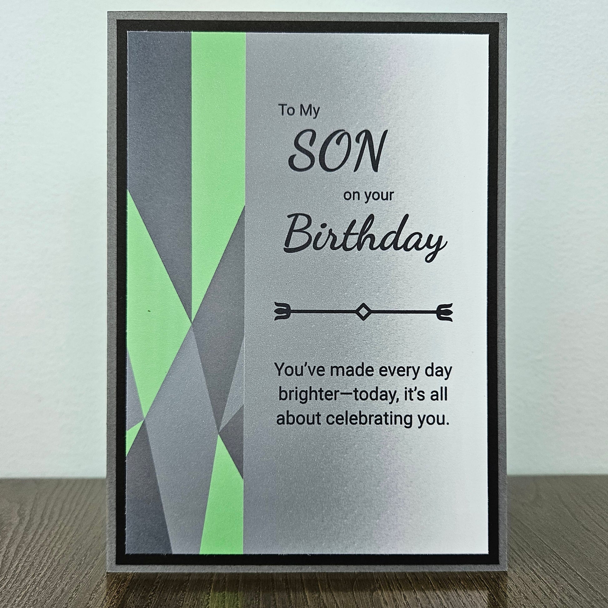 Handmade Birthday card for son with geometric design and birthday message from Tiddly Pom Cards. 