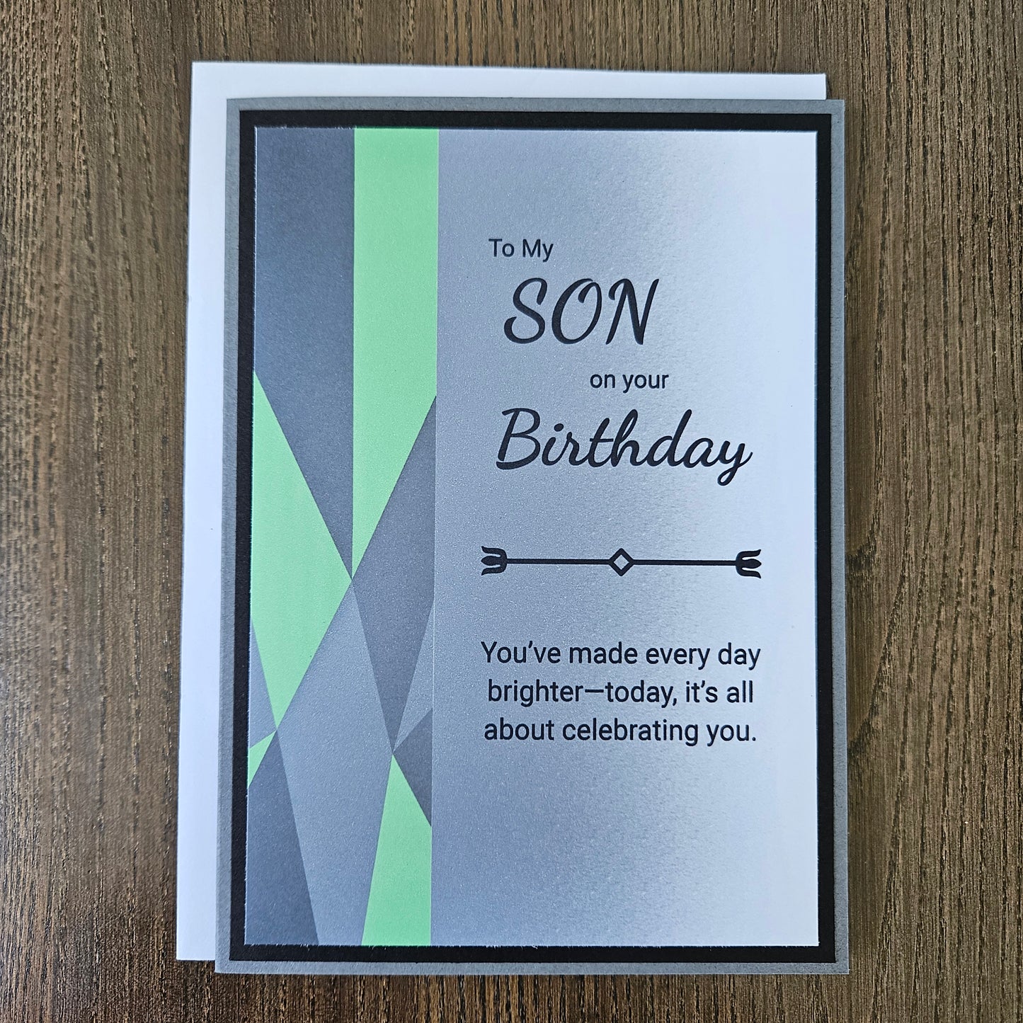 Handmade Birthday card for son with geometric design and birthday message from Tiddly Pom Cards. 