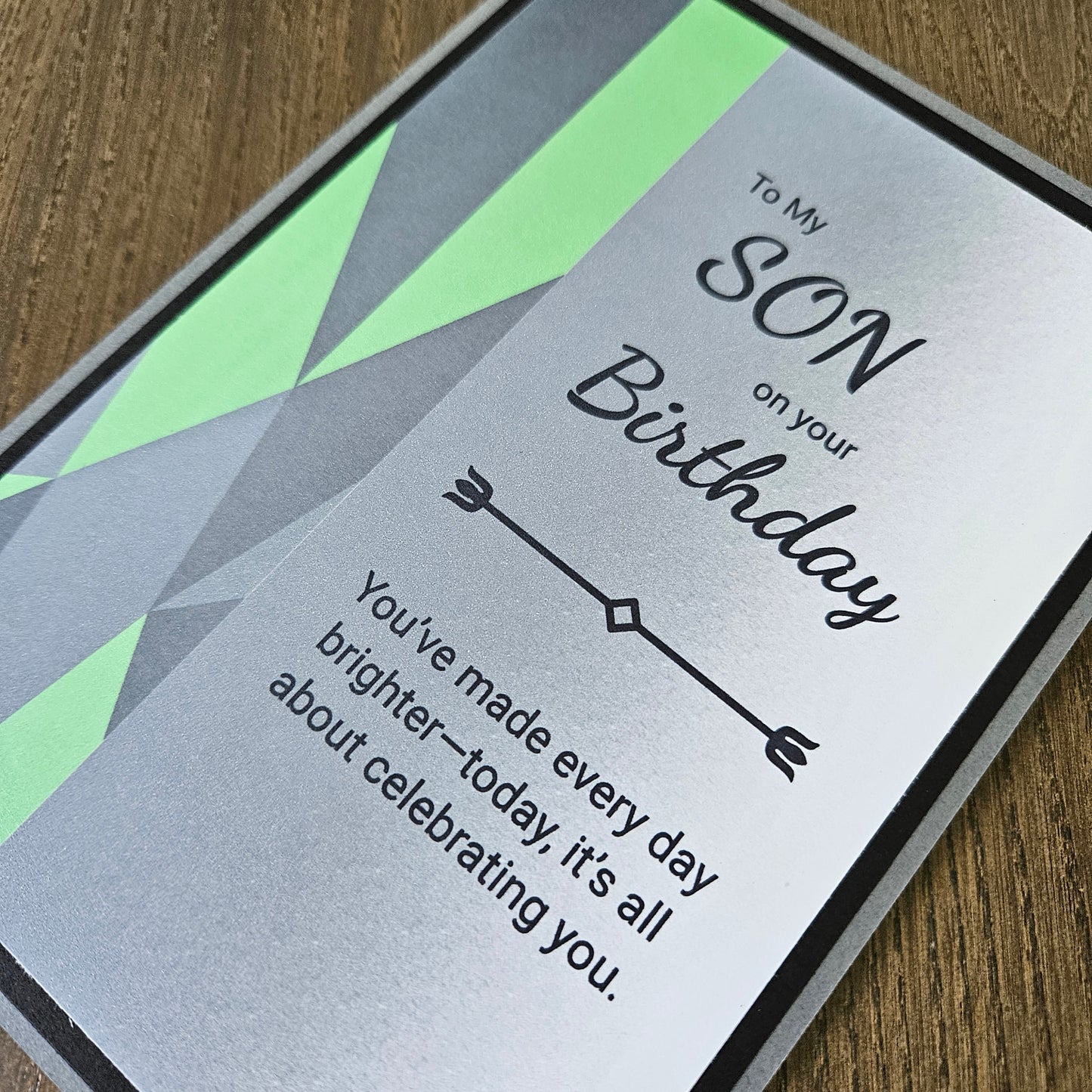 Handmade Birthday card for son with geometric design and birthday message from Tiddly Pom Cards. 
