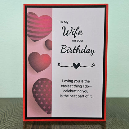 Handmade Birthday card for a wife with hearts and text from Tiddly Pom Cards. 