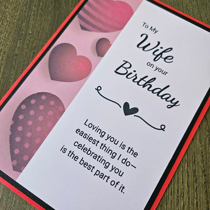 Handmade Birthday card for a wife with hearts and text from Tiddly Pom Cards. 