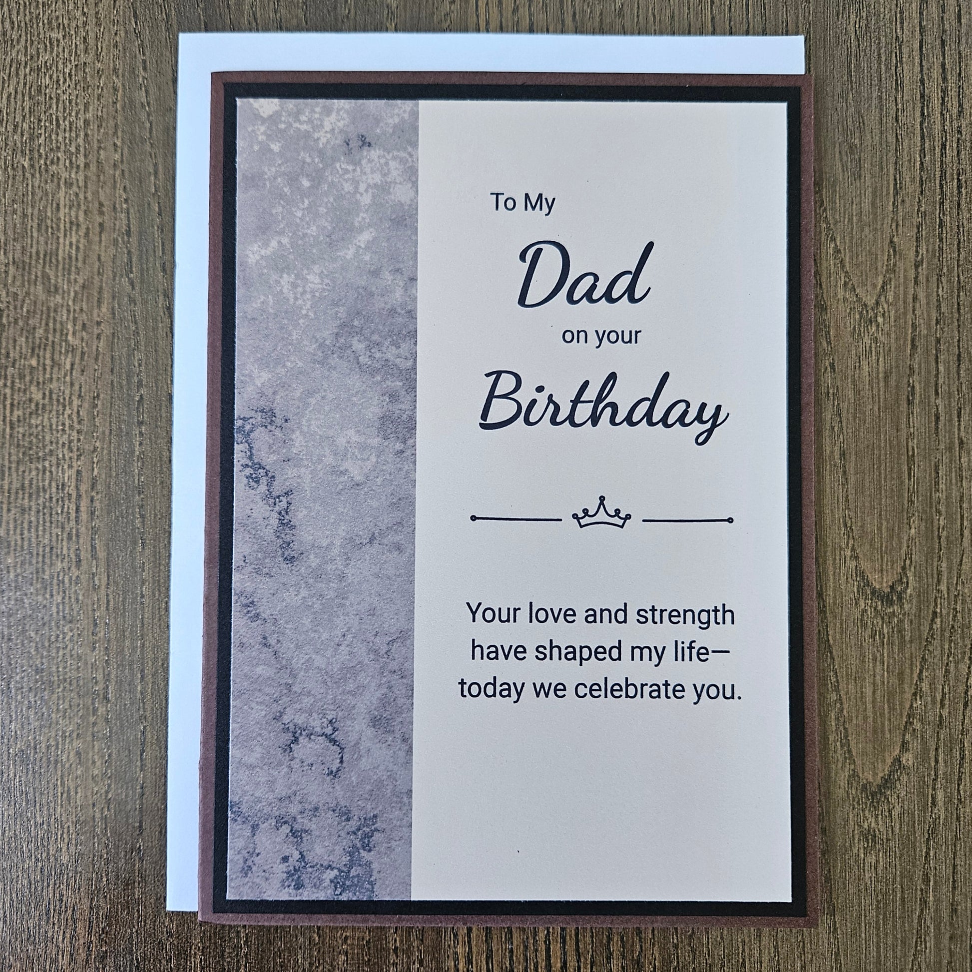 Handmade Birthday card for a father with decorative text on a textured background from Tiddly Pom Cards. 