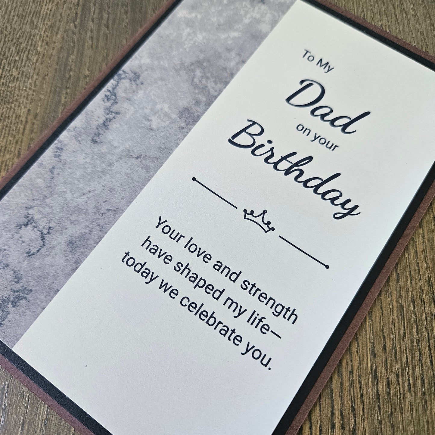 Handmade Birthday card for a father with decorative text on a textured background from Tiddly Pom Cards. 