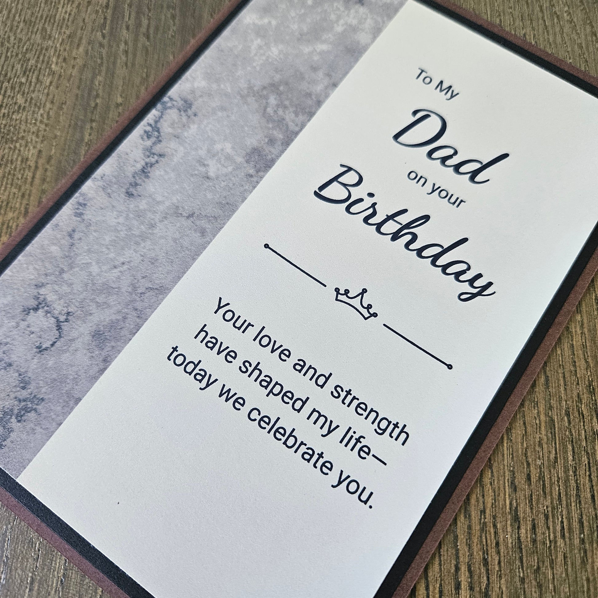 Handmade Birthday card for a father with decorative text on a textured background from Tiddly Pom Cards. 
