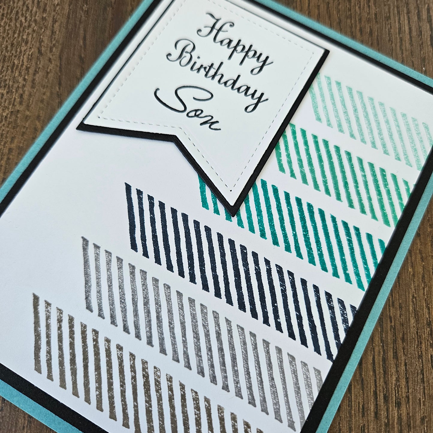 Birthday Card for Son, Handmade Masculine Geometric Stripes Happy Greeting, Blank Inside