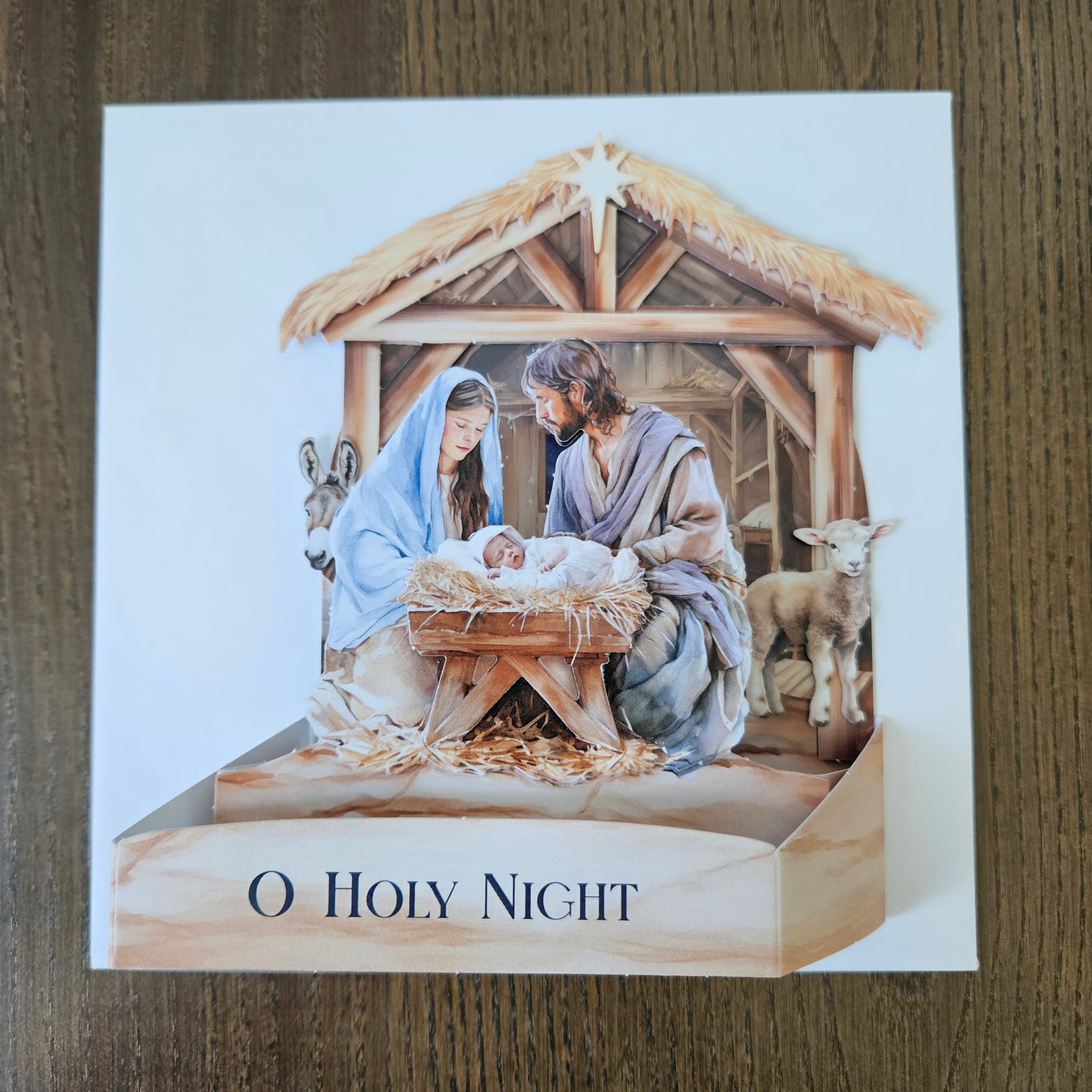 Handmade Christmas Pop-Up Card, O Holy Night Nativity Scene, 3D Religious Holiday Greeting Tiddly Pom Cards