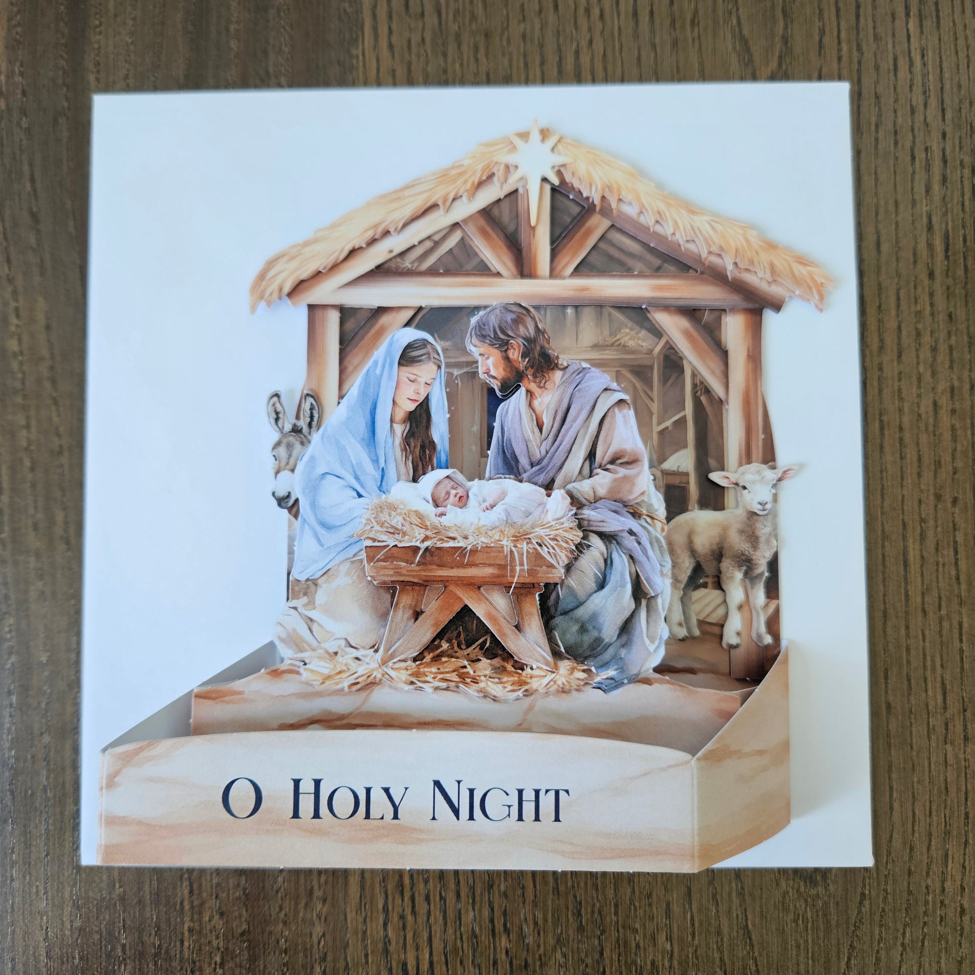 Handmade Christmas Pop-Up Card, O Holy Night Nativity Scene, 3D Religious Holiday Greeting Tiddly Pom Cards