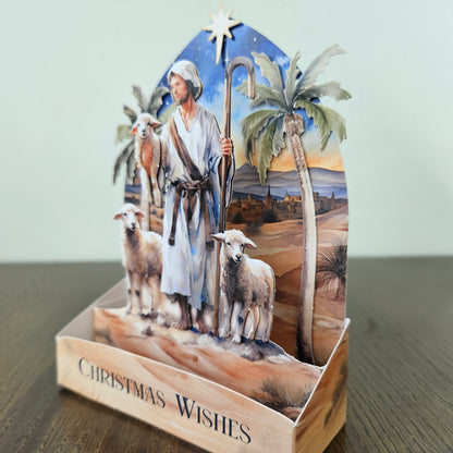 Pop-Up Christmas Card, Handmade 3D Decoupage Shepherd Star Nativity Xmas Wishes Greeting