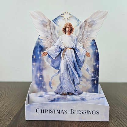 Pop-Up Christmas Card, Handmade 3D Decoupage Angel Nativity Xmas Blessings Greeting