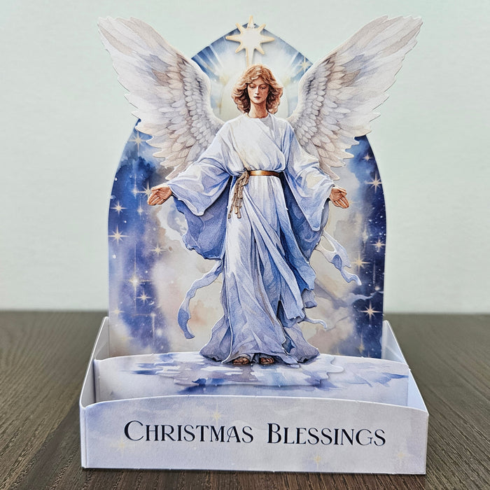 Pop-Up Christmas Card, Handmade 3D Angel Nativity Holy Family Xmas Blessings