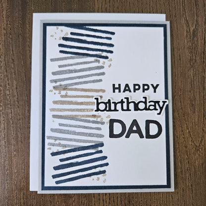 Birthday Card for Dad, Handmade Masculine Abstract Stripes Greeting, Blank Inside