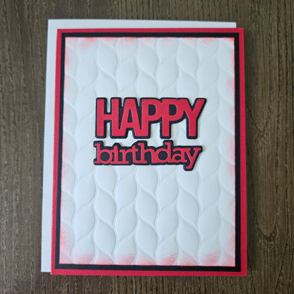 Handmade Birthday Card, Embossed Die Cut Happy Birthday Custom Hand Colored Greeting, Blank Inside