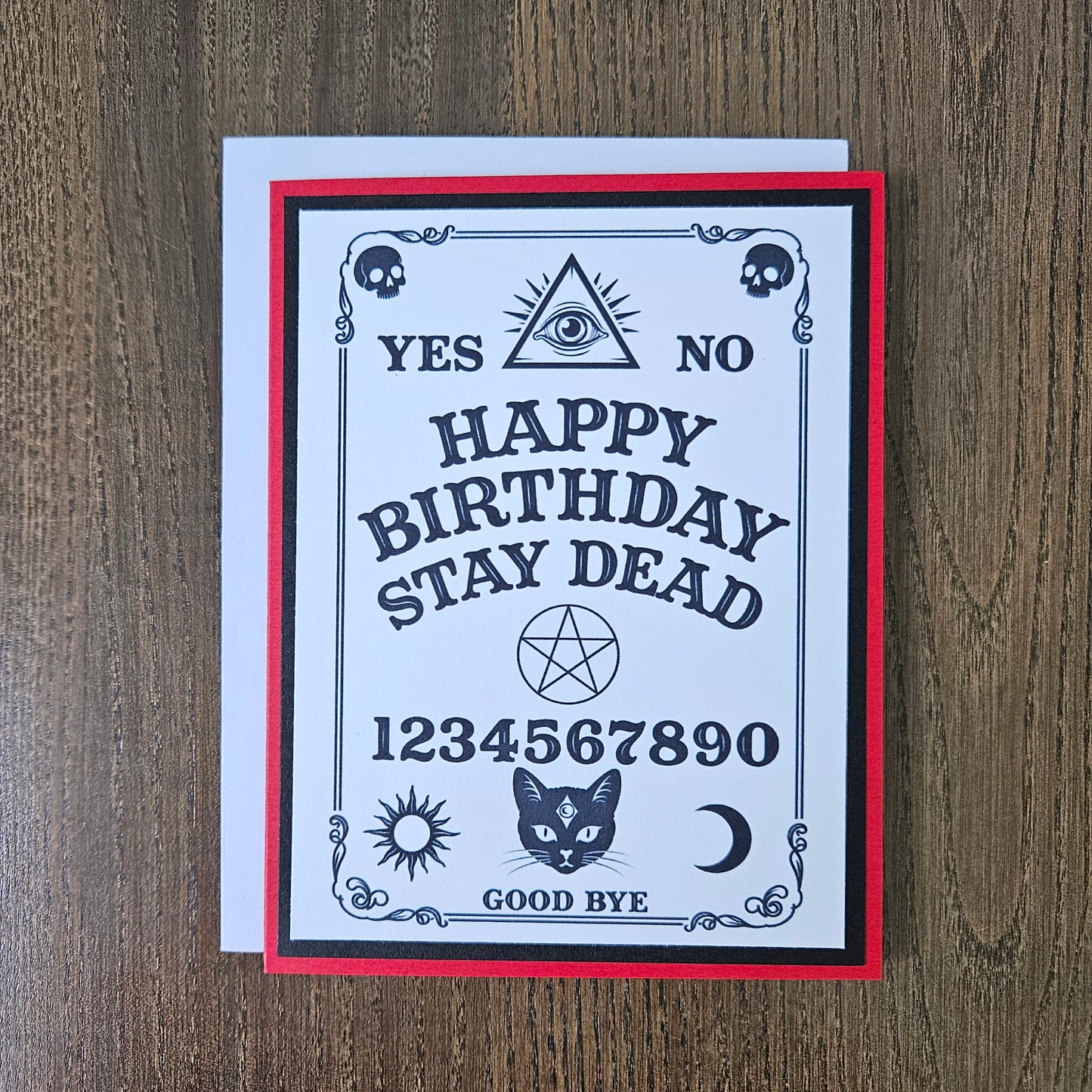Gothic Birthday Card, Handmade Spirit Board Ouija, Dark Humorous, Blank Inside