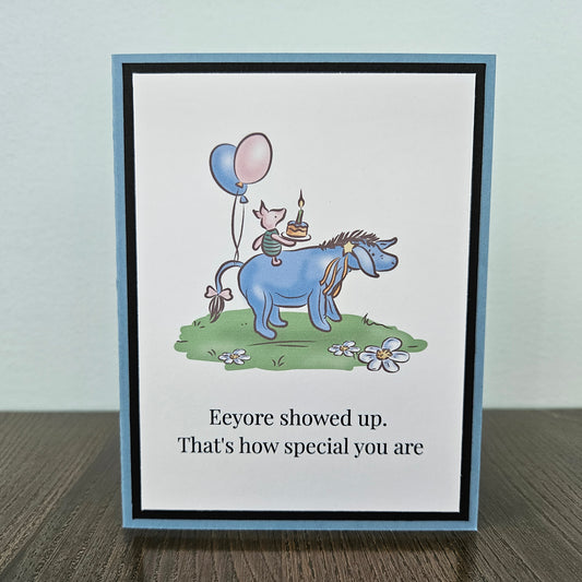 Winnie the Pooh Birthday Card, Handmade Eeyore Piglet Cake, Blank Inside