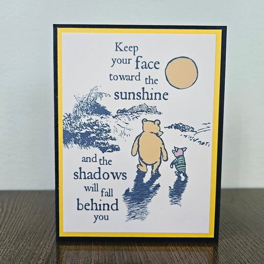 Winnie the Pooh Encouragement Card, Handmade Classic Sunshine and Shadows, Blank Inside