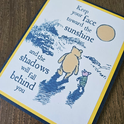 Winnie the Pooh Friendship Card, Handmade Sunshine and Shadows Thinking of You, Blank Inside