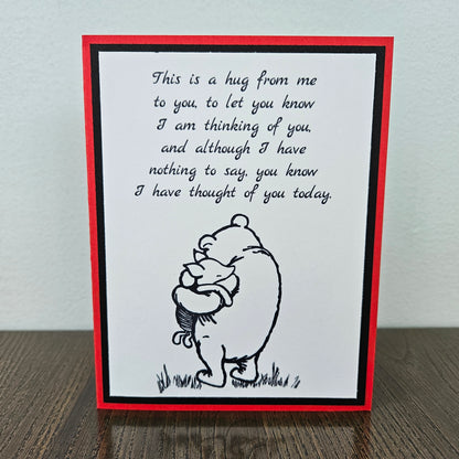 Winnie The Pooh Thinking Of You Card, Handmade Classic Pooh and Piglet, Sending A Hug Greeting, Blank Inside