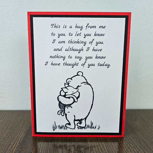 Winnie The Pooh Thinking Of You Card, Handmade Classic Pooh and Piglet, Sending A Hug Greeting, Blank Inside