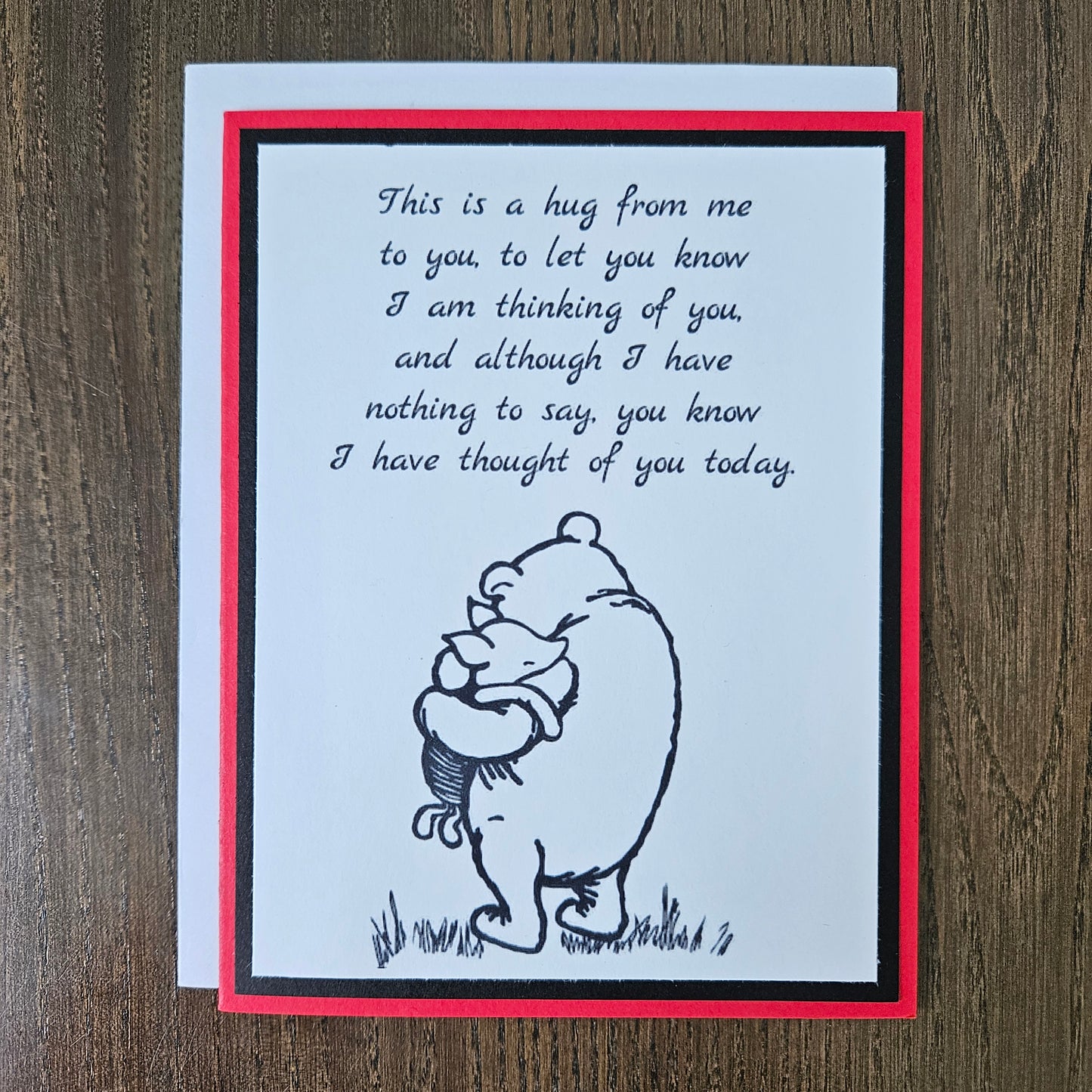 Winnie The Pooh Thinking Of You Card, Handmade Classic Pooh and Piglet, Sending A Hug Greeting, Blank Inside
