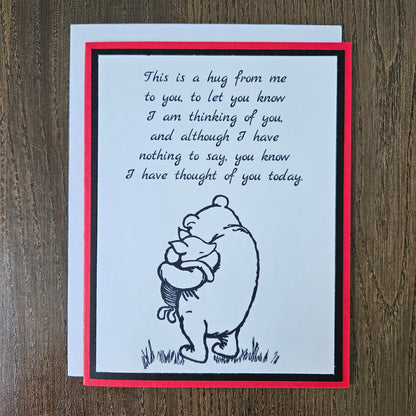Winnie The Pooh Thinking Of You Card, Handmade Classic Pooh and Piglet, Sending A Hug Greeting, Blank Inside