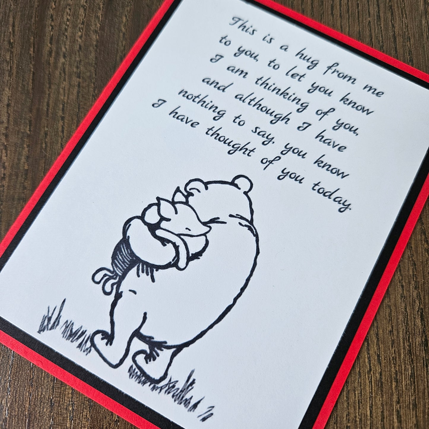 Winnie The Pooh Thinking Of You Card, Handmade Classic Pooh and Piglet, Sending A Hug Greeting, Blank Inside