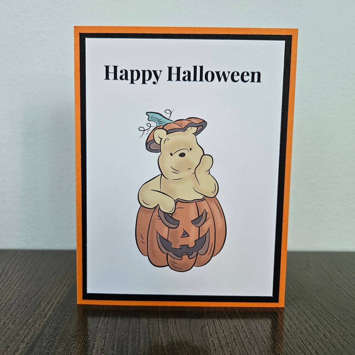 Winnie the Pooh Halloween Card, Handmade Pumpkin Jack O Lantern, Blank Inside