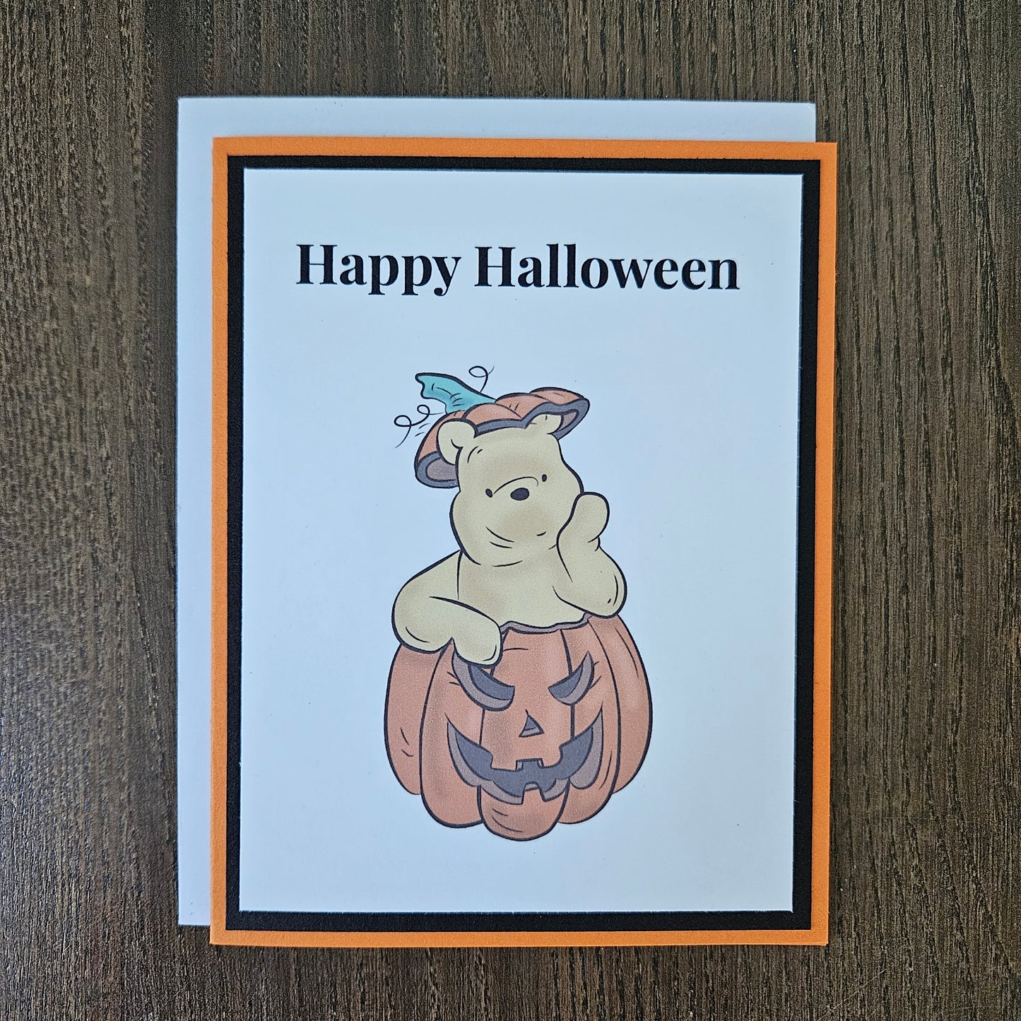 Winnie the Pooh Halloween Card, Handmade Pumpkin Jack O Lantern, Blank Inside