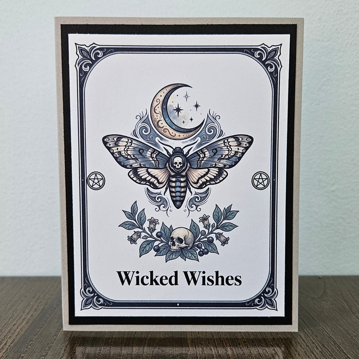 Witchy Birthday Card, Gothic Death's-Head Moth Wicked Wishes, Blank Inside