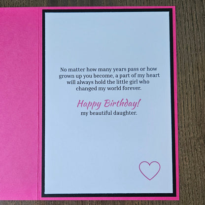 Birthday Card for Daughter, Pink Watercolor Hearts, Handmade 5x7 Heartfelt Greeting
