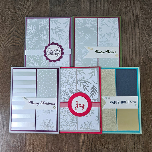 Christmas Card Set of 5, Handmade Classic Elegant Neutral Winter Xmas Holiday Bundle