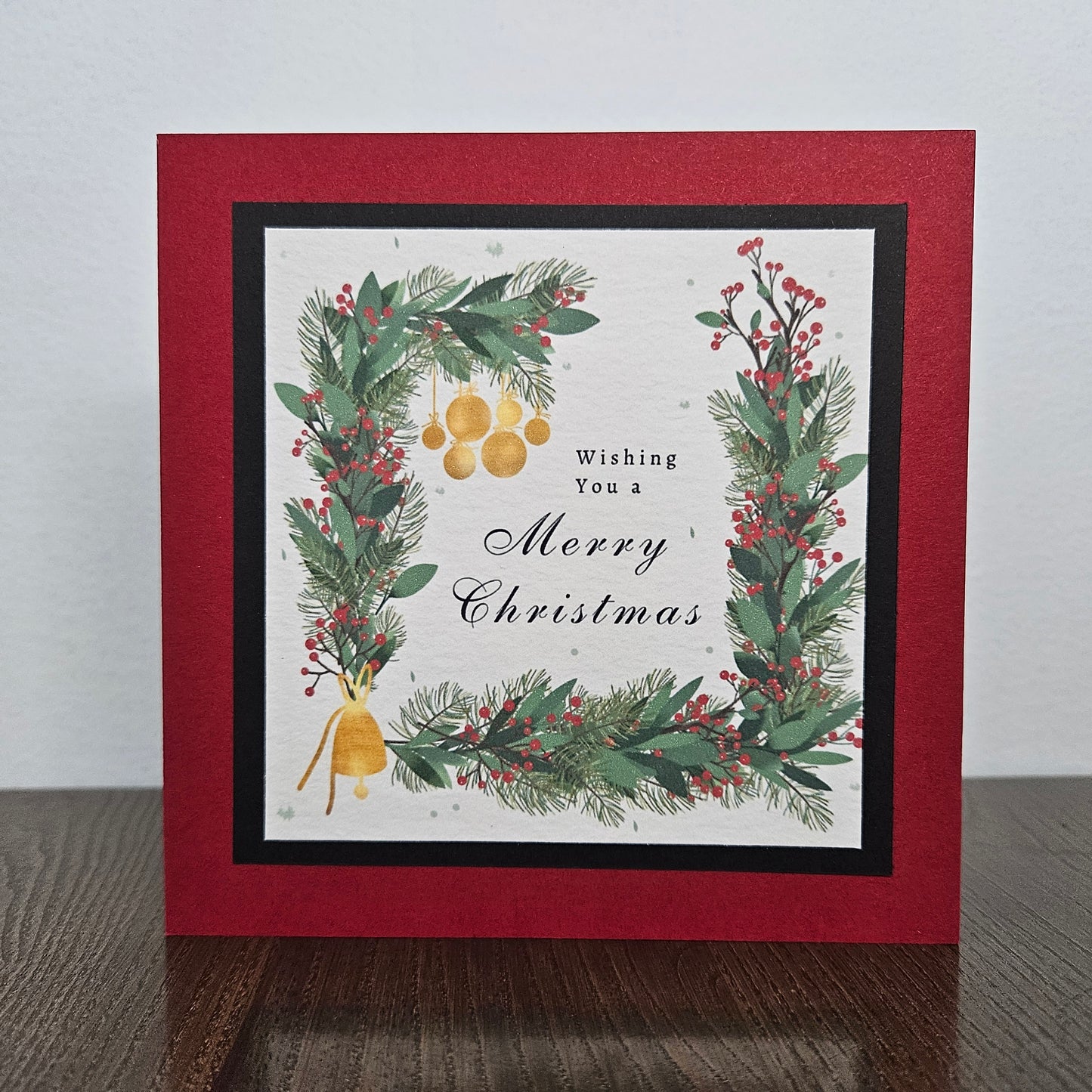 Wreath Christmas Card Set of 3, Handmade Botanical Classic Holiday Greeting Bundle, Blank Inside