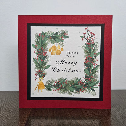 Wreath Christmas Card Set of 3, Handmade Botanical Classic Holiday Greeting Bundle, Blank Inside