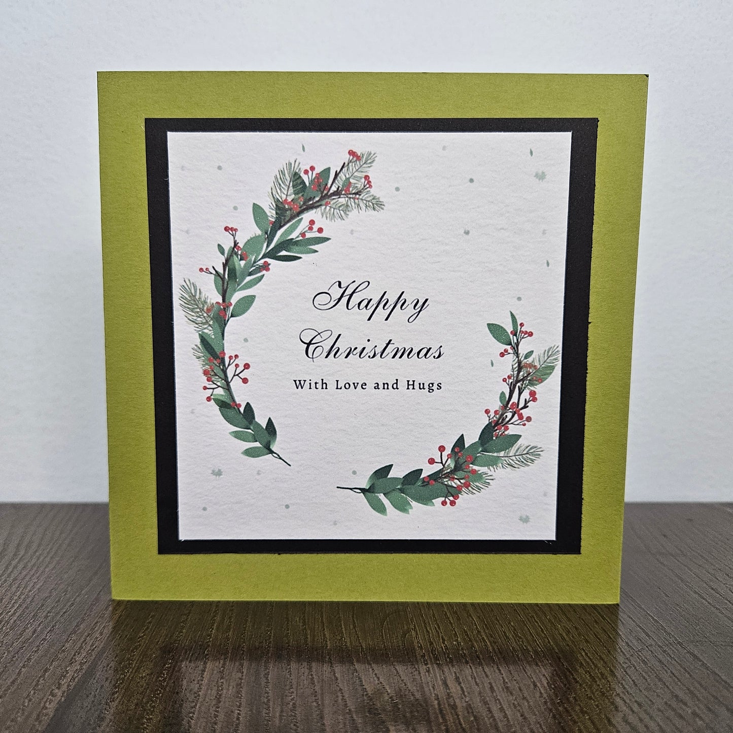 Wreath Christmas Card Set of 3, Handmade Botanical Classic Holiday Greeting Bundle, Blank Inside