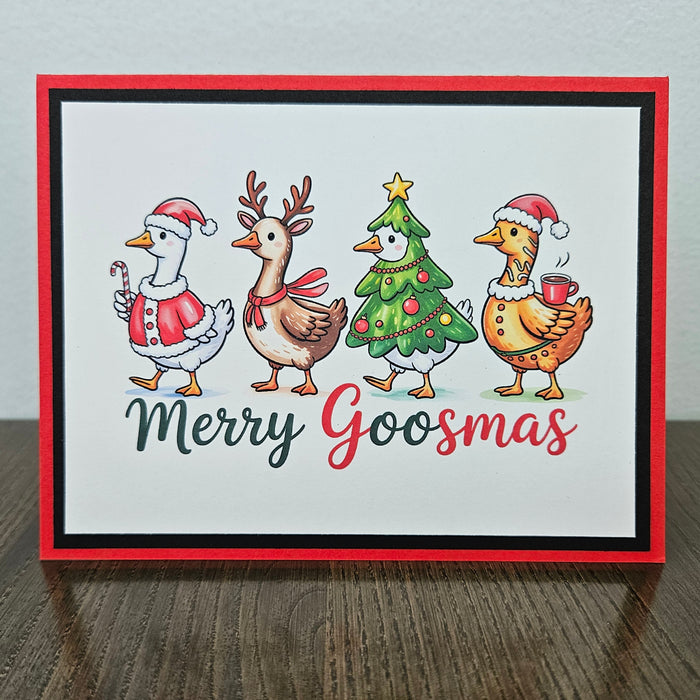 Funny Christmas Card, Merry Goosmas Geese, Handmade Holiday Greeting, Blank Inside