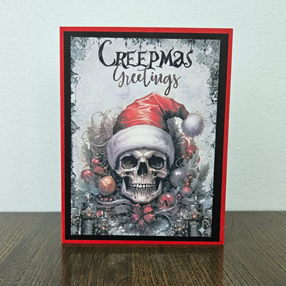 Gothic Christmas Card, Skull Santa Hat Creepmas, Handmade Xmas Greeting