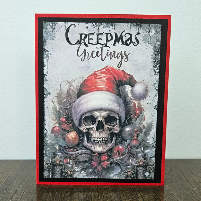 Gothic Christmas Card, Skull Santa Hat Creepmas, Handmade Xmas Greeting