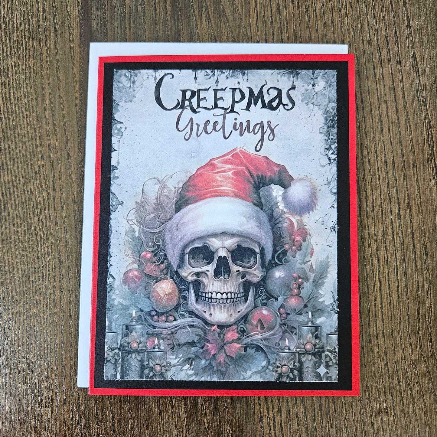 Gothic Christmas Card, Skull Santa Hat Creepmas, Handmade Xmas Greeting