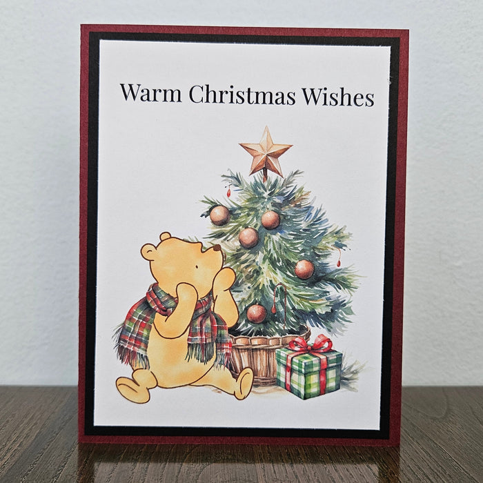 Winnie the Pooh Christmas Card, Classic Pooh Warm Xmas Wishes, Handmade Holiday Greeting, Blank Inside