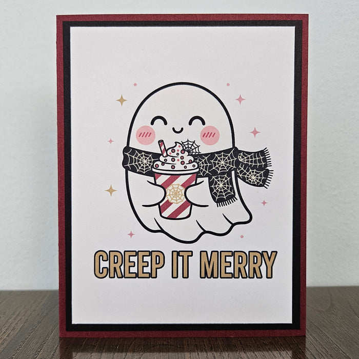 Spooky Christmas Card, Cute Ghost Pun, Creep It Merry, Handmade, Blank Inside