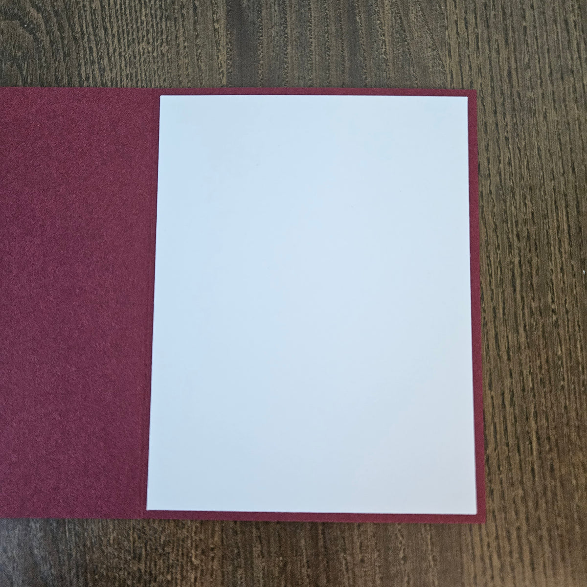 Blank interior of handmade A2 sister Christmas greeting card for a personal message