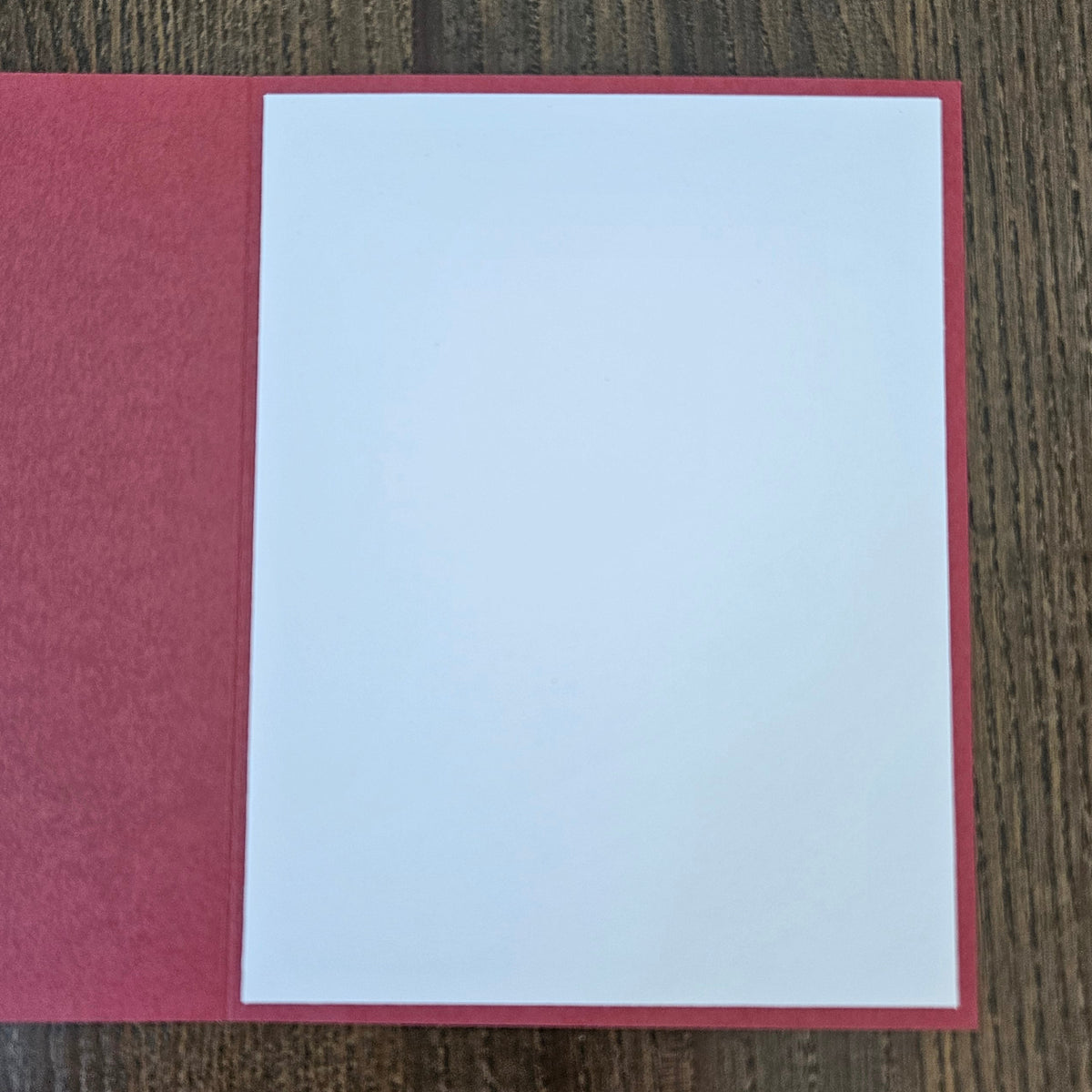 Blank interior of handmade A2 winter coffee greeting card