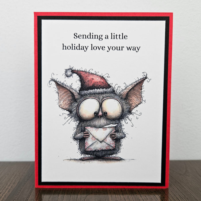 Christmas Card for Friend, Sending Holiday Love, Cute Santa Bat, Blank Inside