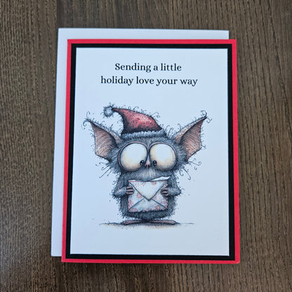 Red layered bat Christmas card with coordinating white envelope
