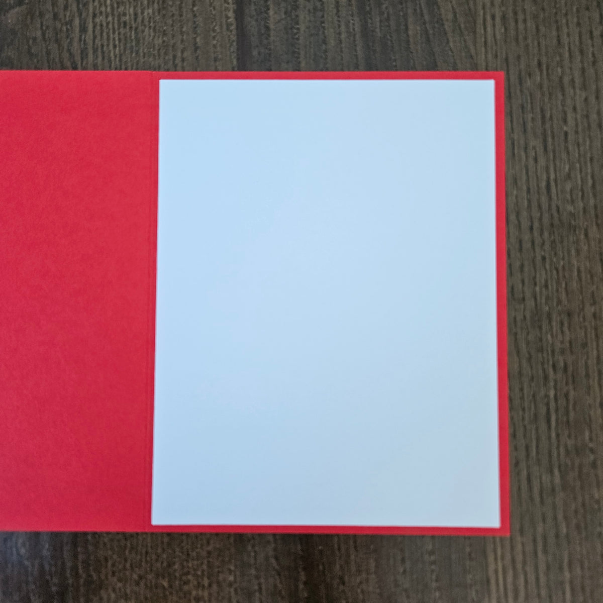 Blank white interior of red A2 Christmas bat greeting card