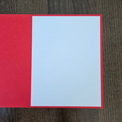 Blank white interior of red A2 Christmas bat greeting card