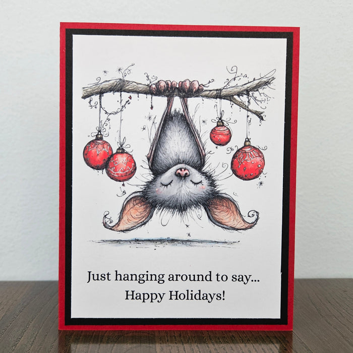 Funny Christmas Card for Friend, Hanging Bat Happy Holidays, Blank Inside